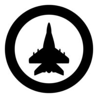 Düsenflugzeug Kämpfer reaktive Verfolgung militärische Symbol im Kreis rund schwarz Farbe Vektor Illustration Bild solide Umriss Stil