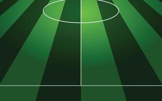 Perspektivische Ansicht des grün gestreiften Fußballplatzes mit Lampenlicht-Hintergrundvorlage für Fußball- und Futsal-Hintergrundbanner, Flyer oder Poster-Event vektor