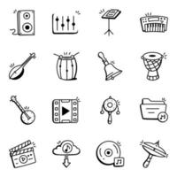 16 trendiga instrument doodle ikoner vektor