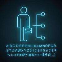 Neonlicht-Symbol für Mitarbeiterfähigkeiten. Führer. Geschäftsmann. professionelle Qualitäten. leuchtendes zeichen mit alphabet, zahlen und symbolen. vektor isolierte illustration