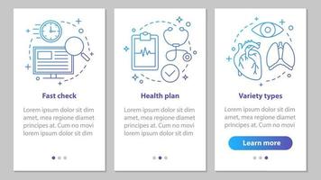 medizinische dienste beim onboarding des mobilen app-seitenbildschirms mit linearen konzepten. Diagnose. medizinische Untersuchung. grafische anweisungen für gesundheits- und medizinschritte. ux, ui, gui-vektorvorlage mit illustrationen vektor