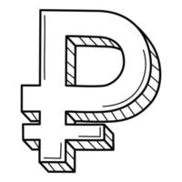 dreidimensionales symbol des rubels. die russische Währung. lineares Symbol, Zeichen. handgezeichnete Schwarz-Weiß-Vektorillustration. isoliert auf weißem Hintergrund vektor