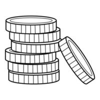 ein Stapel Metallmünzen, Kleingeld, Bargeld, Kleingeld. das Symbol der Einsparungen. lineares Symbol. handgezeichnete Schwarz-Weiß-Vektorillustration. isoliert auf weißem Hintergrund vektor