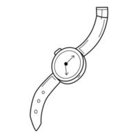 ett armbandsur med ett band. doodle stil. handritad svart och vit vektorillustration. designelementen är isolerade på en vit bakgrund. vektor