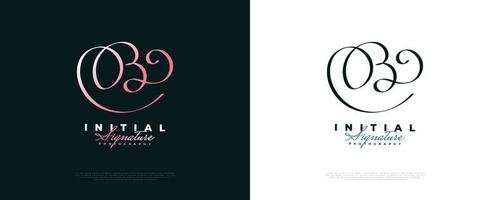 elegant bokstav b logotypdesign med handstil i rosa gradient. b signaturlogotyp eller symbol för bröllop, mode, smycken, boutique och affärsmärkesidentitet vektor