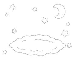 scen med moln och stjärnor. målarbok sida för barn. tecknad stil. vektor illustration isolerad på vit bakgrund.