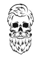menschlicher Schädel mit Bart und Schnurrbart. schwarze Silhouette. Gestaltungselement. handgezeichnete Skizze. Vintage-Stil. Vektor-Illustration. vektor