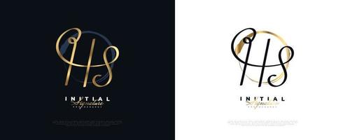 anfängliches h- und s-logo-design im goldenen handschriftstil. hs charakteristisches Logo oder Symbol für Hochzeit, Mode, Schmuck, Boutique und Markenidentität vektor