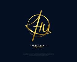 initial h och u logotyp design i guld handstil. hu signaturlogotyp eller symbol för bröllop, mode, smycken, boutique och affärsmärkesidentitet vektor