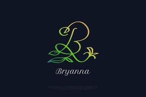 bokstaven b logotyp design med löv och natur koncept i grön gradient. bokstaven b signaturlogotyp för företags varumärkesidentitet vektor