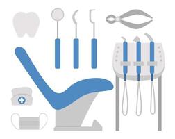 Ikonenpaket für Zahnarztausrüstung. Vektorset für Zahnpflegewerkzeuge. Elemente für gesunde Zähne. Zahnheilkunde Sammlung isoliert auf weißem Hintergrund. Illustration der Zahnbehandlung. vektor