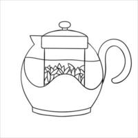 Symbol für Teekannenlinie. Schwarz-Weiß-Teekanne-Vektor-Illustration. Wasserkocher mit linearer Kunst isoliert auf weißem Hintergrund. Küchengeräte im Doodle-Stil vektor