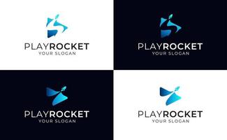 Play-Button-Raketen-Logo vektor