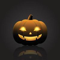 Halloween-Kürbis mit fröhlichem Gesicht auf dunklem Hintergrund. Vektor-Illustration.
