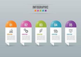 infographics design vektor och marknadsföringsikoner kan användas för arbetsflödeslayout, diagram, årsredovisning, webbdesign. affärsidé med 5 alternativ, steg eller processer.