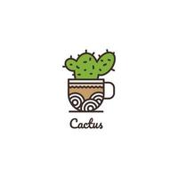 grünes Pflanzenkaktus-Logo-Design mit braunem Tassenvektor, geeignet für Café-Logo. vektor