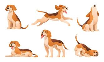 Set von Beagle-Hunden in verschiedenen Posen Cartoon vektor