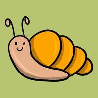 kleine Cartoon leuchtend orangefarbene Schnecke, Charakter, Vektorillustration auf grünem Hintergrund vektor