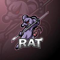 kungfu rat esport maskot-logotypdesign vektor