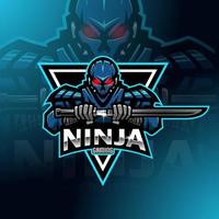 logotypdesign för ninja robot esport maskot vektor