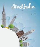 stockholmer skyline mit grauen gebäuden und blauem himmel mit kopienraum vektor