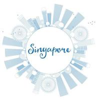skizzieren sie die skyline von singapur mit blauen wahrzeichen und kopierraum.