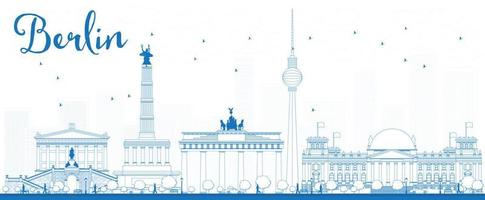 skizzieren sie die berliner skyline mit blauem gebäude vektor
