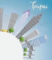 taipeis silhuett med grå landmärken, blå himmel och kopieringsutrymme. vektor