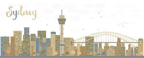 sydney stadssilhuett med blå och bruna skyskrapor vektor