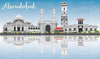 ahmedabad skyline mit grauen gebäuden, blauem himmel und reflexionen. vektor