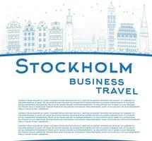 skissera stockholms skyline med blå byggnader och kopieringsutrymme vektor