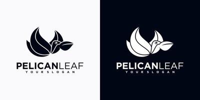 Pelikan-Logo-Referenz mit Blattkonzept. vektor