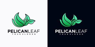 Pelikan-Logo-Referenz mit Blattkonzept. vektor