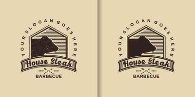 vintage steak house logotyp inspiration vektor
