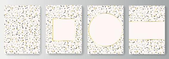 Set-Sammlung von weißen Hintergründen mit goldenen und schwarzen Tropfen, Punkten und Rahmen