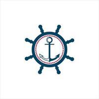 Schiffsrad-Logo einfach modern mit Anker vektor