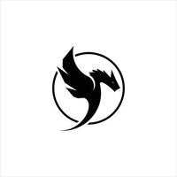 Drachen-Logo-Design in einfachem rundem Schwarz vektor