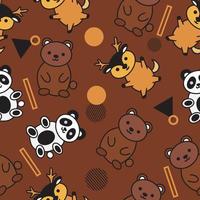 söta djur panda björn och rådjur sömlösa mönster doodle för barn och baby vektor
