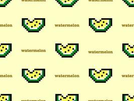 nahtloses muster der wassermelonenzeichentrickfilm-figur auf gelbem hintergrund. pixelart vektor