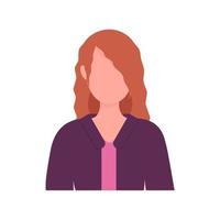 porträtt av ung flicka med långt rött lockigt hår, isolerad på vit bakgrund. porträtt av kvinna utan ansikte. avatar för socialt nätverk, mobilapp vektor