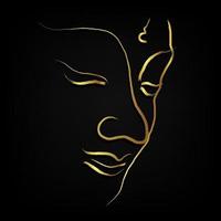 buddha ansikte gyllene penseldrag över svart bakgrund vektor