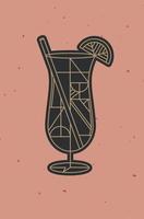 Art-Deco-Cocktail-Pina-Colada-Zeichnung im Linienstil auf Pulverkorallenhintergrund vektor