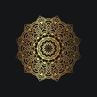 Luxus-Mandala-Design mit goldener Farbe. deluxe goldene blumenverzierung auf schwarzem hintergrund. geeignet für grafische Ressourcen, Hochzeitseinladungen, Visitenkarten, Tapeten. vektor