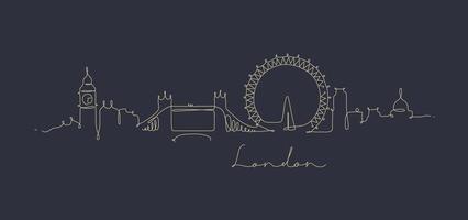 Stadtsilhouette London in Federstrich-Stilzeichnung mit beigen Linien auf dunkelblauem Hintergrund vektor