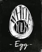 Poster Eierschneideschema Schriftzug weiß, Eigelb im Vintage-Stil Zeichnung mit Kreide auf Tafelhintergrund