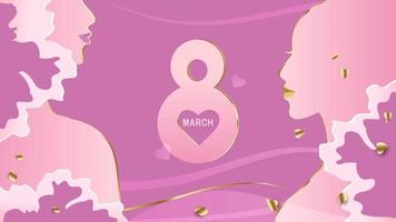 Illustration zum internationalen Frauentag. Banner, Flyer für den 8. März mit Frauengesicht und rosa Blumen.