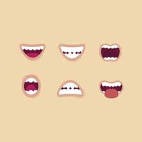 Vektorbündel verschiedener Ausdrücke oder Gesten des menschlichen Mundes und der Zähne, geeignet für Illustration und Animation
