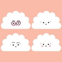 set süße wolke mit emojis ausdruck handgezeichnete emoticons flache designsammlung