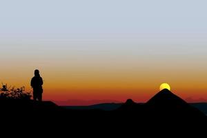Naturvektorhintergrund, Landschaft mit Bergen und Sonne. Panorama der Berge bei Sonnenaufgang