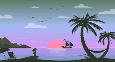 Sonnenaufgang am Ozean Landschaft Hintergrund Vektor Illustration kostenlos